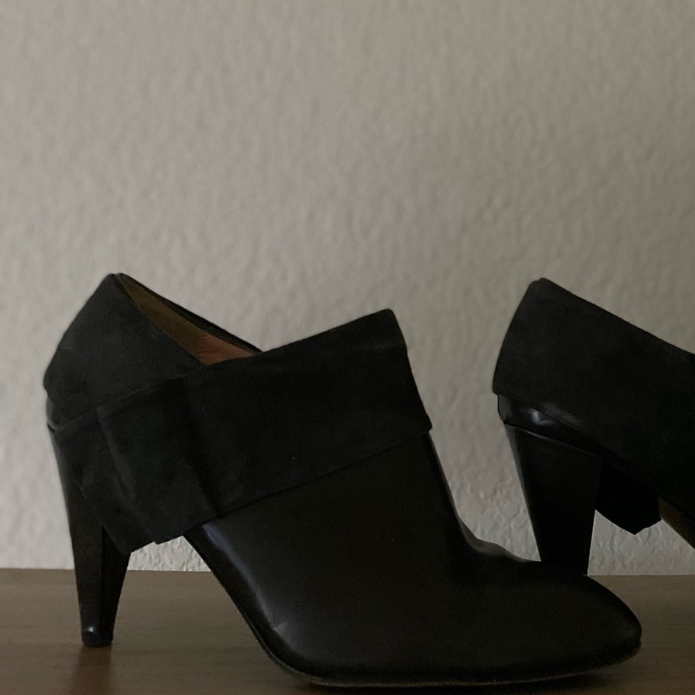Nanette Lepore leather ankle boot with suede cuff detail